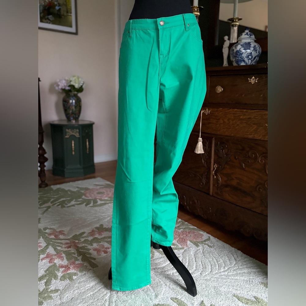 Workshop Republic Clothing Green High Rise Stretch Pants Size 16 Straight Leg